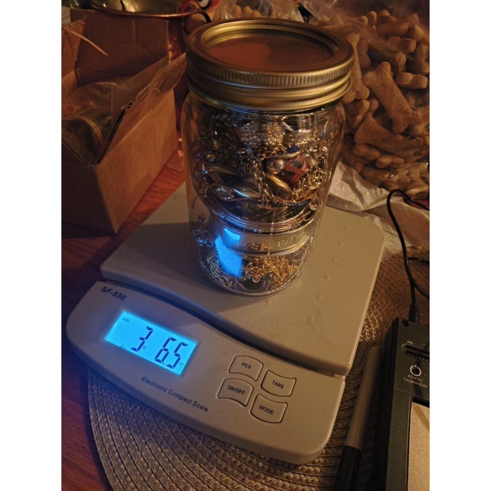 Large Heavy Mystery Jewelry Jar Full Of Wearable Rings, Necklaces, Bracelets Etc
